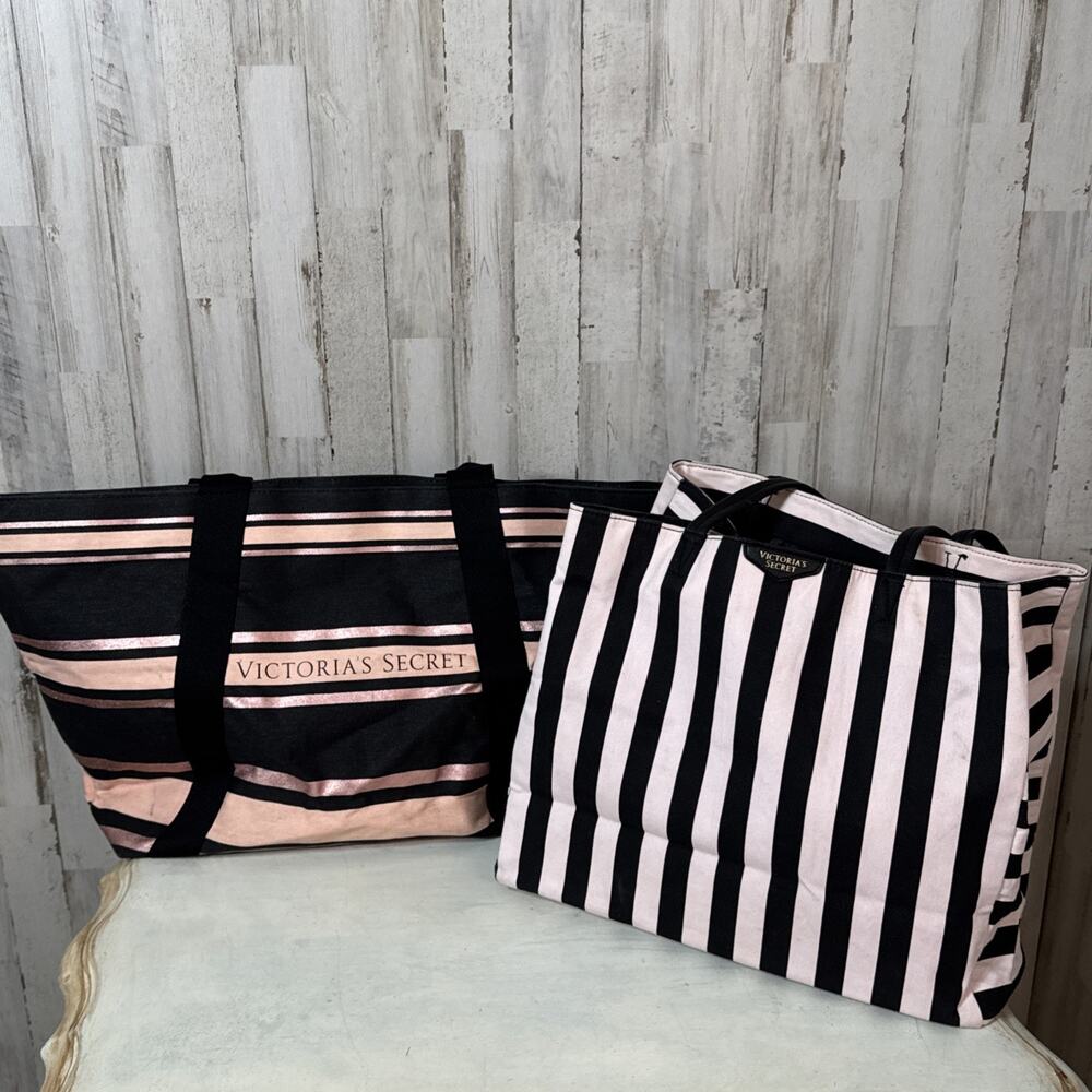 Set Of 2 Used Victoria’s Secret Stripes Totes